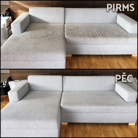 Pirms un Pēc Mīksto Mēbeļu Tīrīšanas, Galerija, Pelēks Dīvāns 4